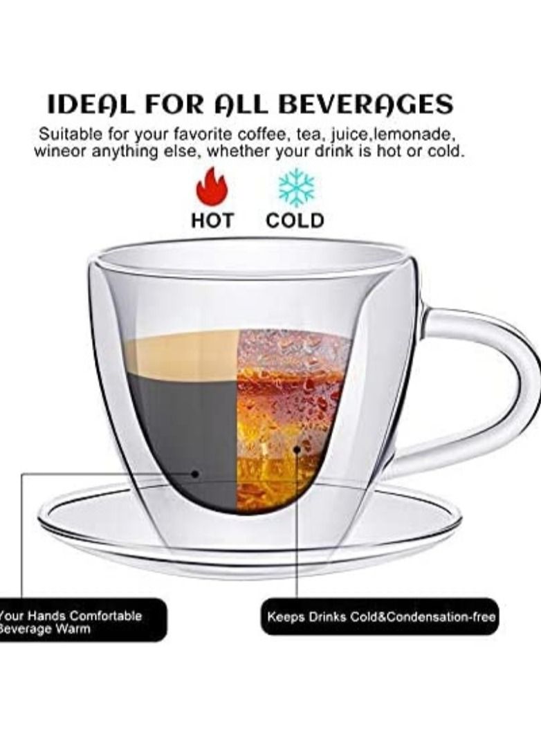 تيلاند كوب زجاجي زجاجي مزدوج الجدار من البورسليكات الشفاف مع صحن مثالي للحفلات وجميع المناسبات (0.05 لتر) - Image 3