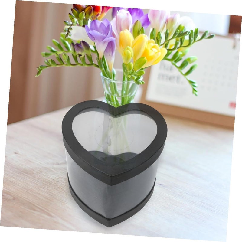 Black Heart Shaped Flower Box With Lid For Valentine Day Gift Mini Roses - Image 5