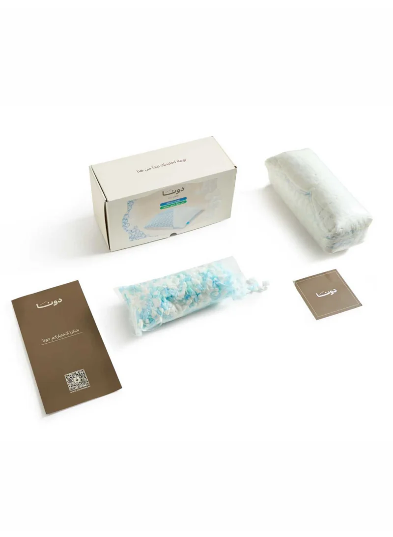 Donetella White/blue 1-Pcs Double-Sided Shredded Memory Foam Bed Pillow (1400g + 200g) Extra Filling – Size 50x75 cm, Gel-Infused Cooling, Adjustable Loft, Pressure Relief, Hypoallergenic, Washable Cover  | Best Price UAE