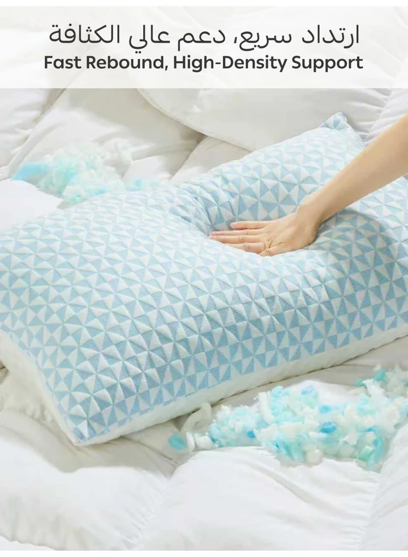 Donetella White/blue 1-Pcs Double-Sided Shredded Memory Foam Bed Pillow (1400g + 200g) Extra Filling – Size 50x75 cm, Gel-Infused Cooling, Adjustable Loft, Pressure Relief, Hypoallergenic, Washable Cover  | Best Price UAE