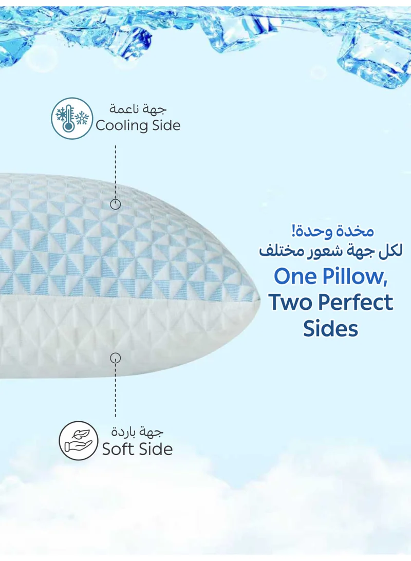 Donetella White/blue 1-Pcs Double-Sided Shredded Memory Foam Bed Pillow (1400g + 200g) Extra Filling – Size 50x75 cm, Gel-Infused Cooling, Adjustable Loft, Pressure Relief, Hypoallergenic, Washable Cover  | Best Price UAE