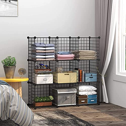C&AHOME Wire Cube Storage - 9-Cube Organizer, Metal Grids, Modular Bookshelf, Closet Cabinet, Ideal for Home, Living Room, Office - 36.6'L x 12.4'W x 48.4'H Black - Image 3