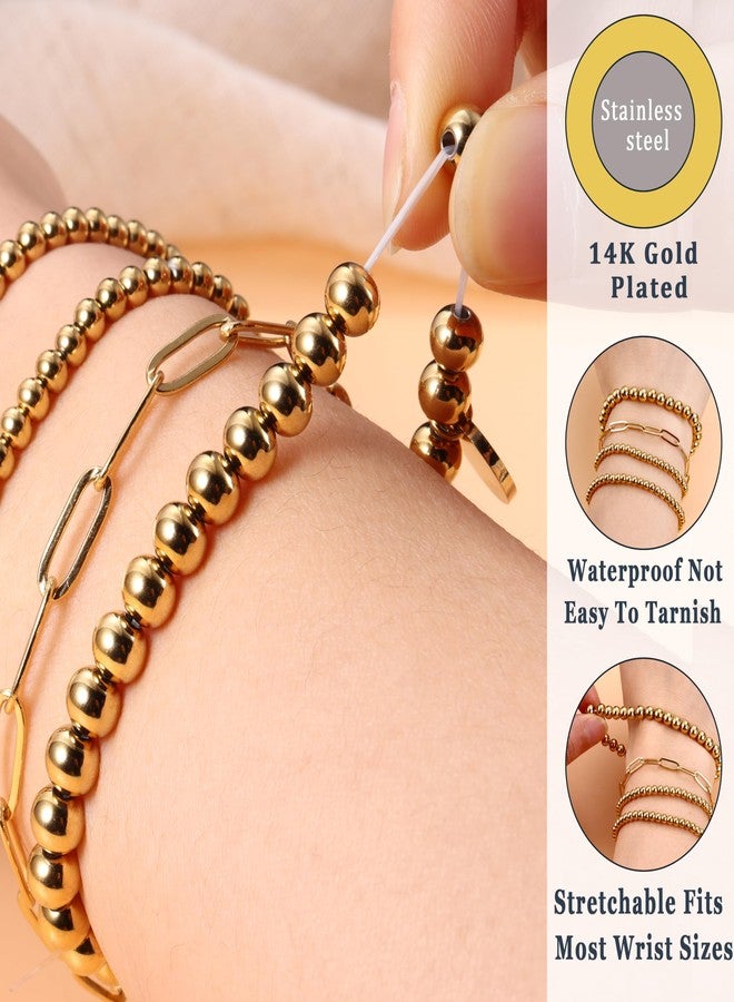 Sanfenly Gold Initial Bracelet for Women Non Tarnish, Stainless Steel Gold Plated Beaded D Initial Bracelets, Elastic Gold Bead Stretch Initial Bracelets Stack, Dainty Stretchy Stackable Bracelets - Image 5