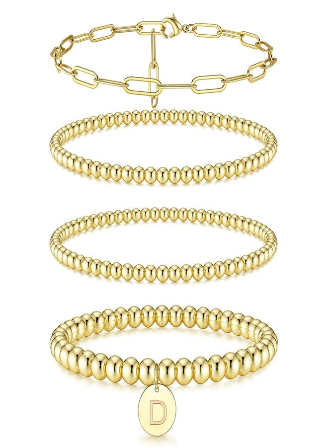 Sanfenly Gold Initial Bracelet for Women Non Tarnish, Stainless Steel Gold Plated Beaded D Initial Bracelets, Elastic Gold Bead Stretch Initial Bracelets Stack, Dainty Stretchy Stackable Bracelets - Image 2