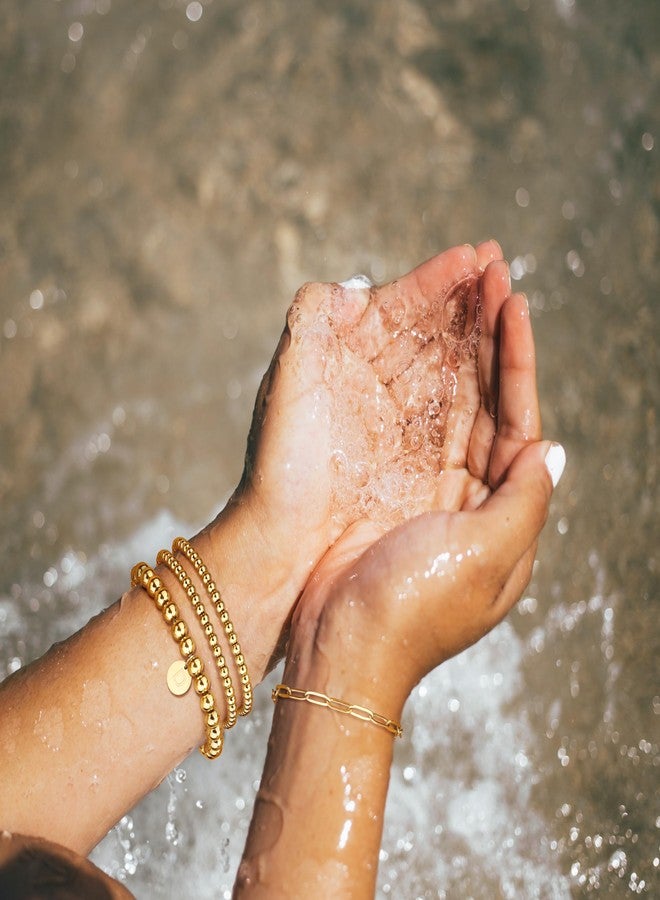 Sanfenly Gold Initial Bracelet for Women Non Tarnish, Stainless Steel Gold Plated Beaded D Initial Bracelets, Elastic Gold Bead Stretch Initial Bracelets Stack, Dainty Stretchy Stackable Bracelets - Image 4