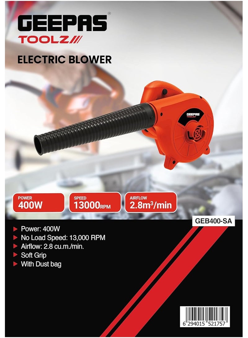 GEEPAS Geepas Electric Blower- GEB400-SA| 13000 RPM No Load Speed, Perfect For Home And Business Use| 2.8 M3/Min Airflow, Comfortable Grip| Ergonomic Design And Lightweight Body  - Image 5