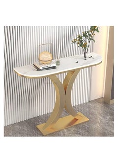 AWD Console Table, Matte Gold Metal Base with Marble Top, Console Table for Living room, Entryway, 120Wx80Hx30D cm  - Image 1