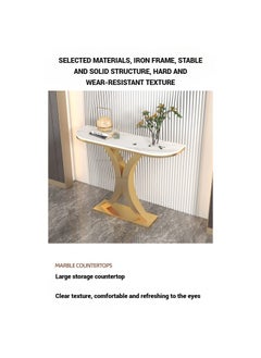 AWD Console Table, Matte Gold Metal Base with Marble Top, Console Table for Living room, Entryway, 120Wx80Hx30D cm  - Image 3