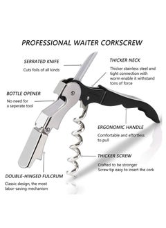 KASTWAVE 2 Pack Waiter Corkscrew Heavy Duty Chrome Waiter Corkscrew Drink Opener with Foil Cutter for Bartenders and Waiter Black Bottle Opener  - Image 2