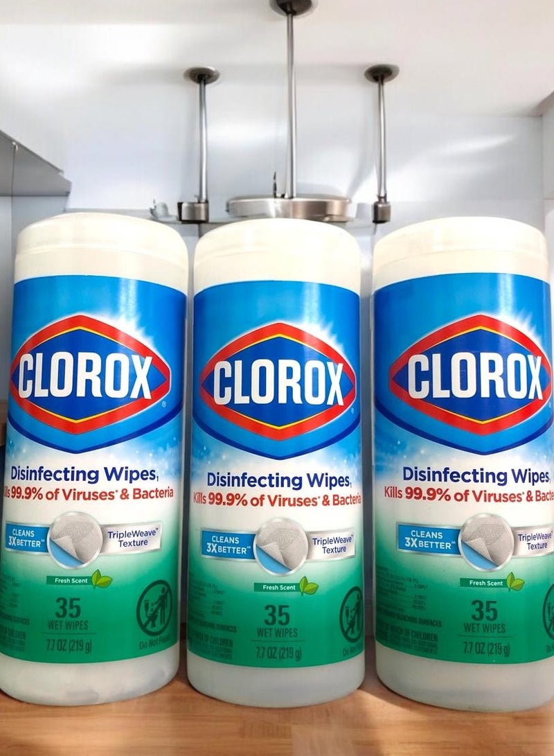 كلوركس ممناديل مبللة معقمة برائحة منعشة متعددة الاستخدامات للاسطح خالية من المبيضات 3  عبوات 35  منديل x   ٣ = ١٠٥  منديل x  ٢١٩  جارام = ٦٥٧  جرام - Image 1