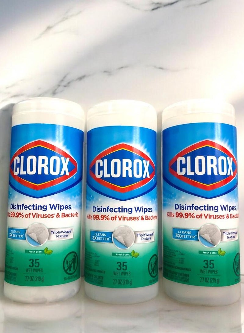 كلوركس ممناديل مبللة معقمة برائحة منعشة متعددة الاستخدامات للاسطح خالية من المبيضات 3  عبوات 35  منديل x   ٣ = ١٠٥  منديل x  ٢١٩  جارام = ٦٥٧  جرام - Image 2