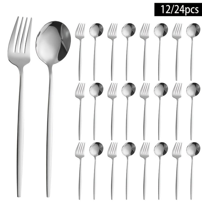 24pcs Elegant Stainless Steel Silverware Set Kitchen Utensil Set Includes Dinner Forks Spoons And Dessert Spoons Mirror Polished Silver Suitable For Home Dining Holiday Parties Fine Dining And Weddings Dishwasher Safe - Image 1
