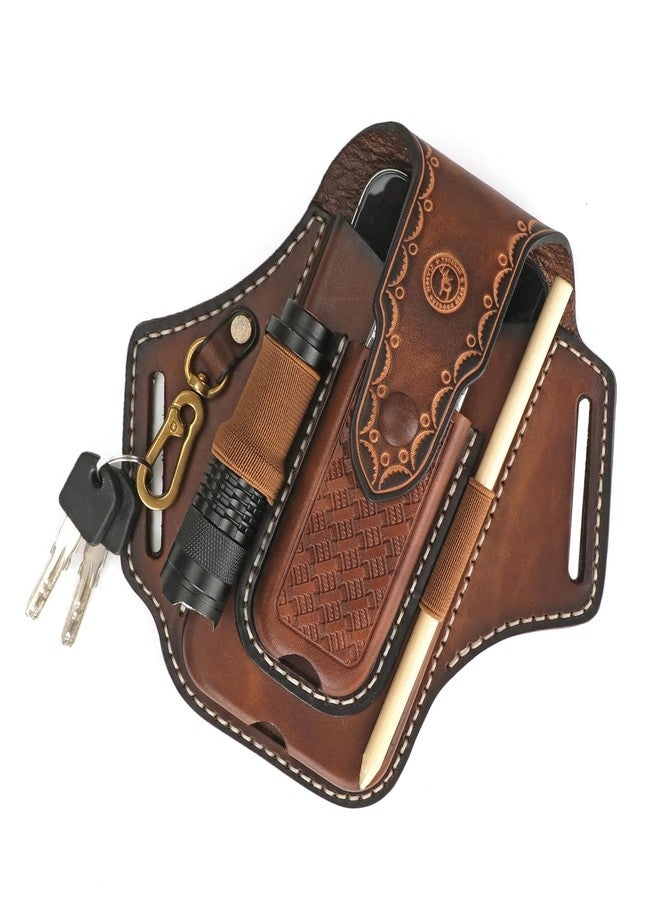 TOURBN Tourbon Leather Cell Phone Holster Pouch Case Tool Multitool Sheath Flashlight Slot Holder & Keychain Clip with Magnetic Closure for Belt - Image 1