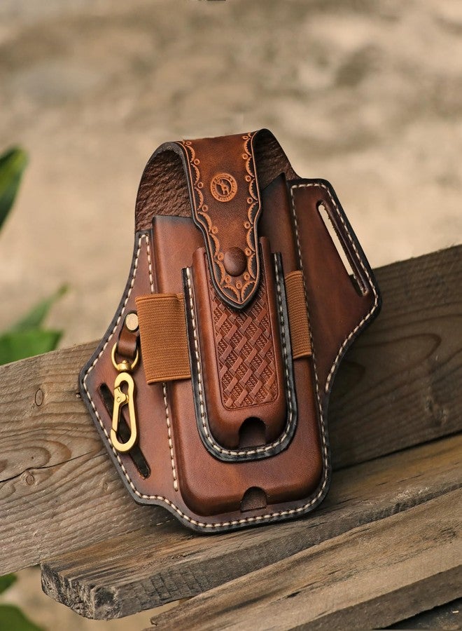 TOURBN Tourbon Leather Cell Phone Holster Pouch Case Tool Multitool Sheath Flashlight Slot Holder & Keychain Clip with Magnetic Closure for Belt - Image 3