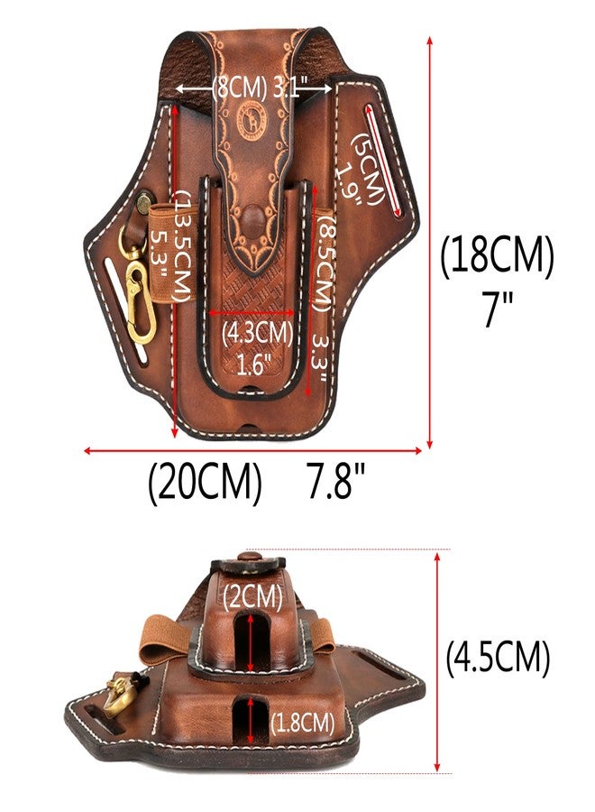 TOURBN Tourbon Leather Cell Phone Holster Pouch Case Tool Multitool Sheath Flashlight Slot Holder & Keychain Clip with Magnetic Closure for Belt - Image 5