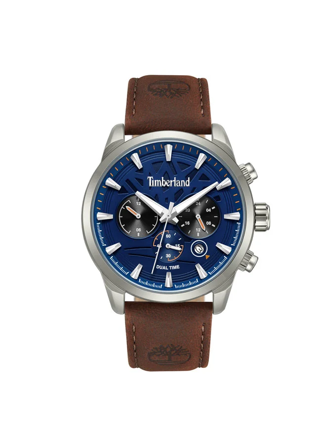 Henniker II Blue Dial Leather Strap Multifunction Watch for Men, 44mm