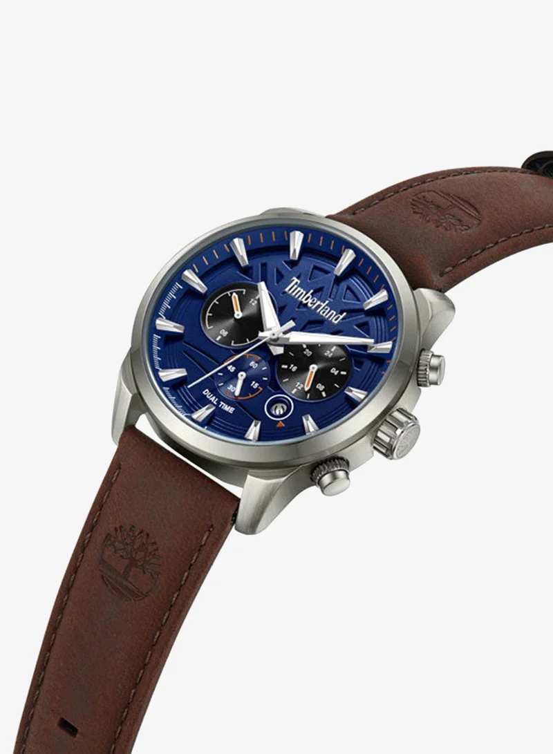 Timberland Henniker II Blue Dial Leather Strap Multifunction Watch for Men, 44mm