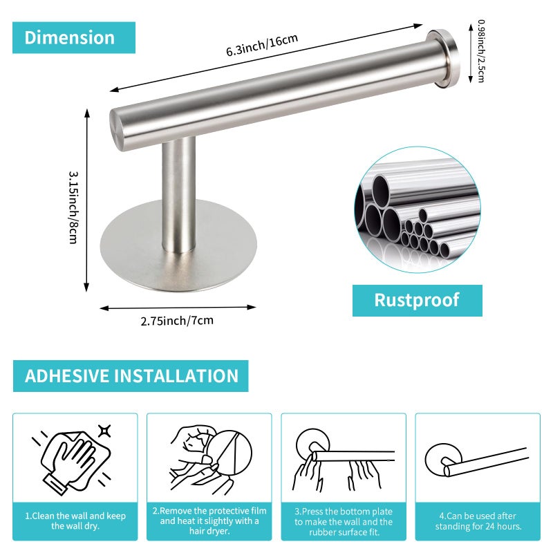 Yagoo Self Adhesive Toilet Paper Holder, SUS304 Stainless Steel Rustproof Toilet Roll Holder No Drilling Adhesive Toilet Tissue Holder for Bathroom Kitchen (1, Silver) - Image 2