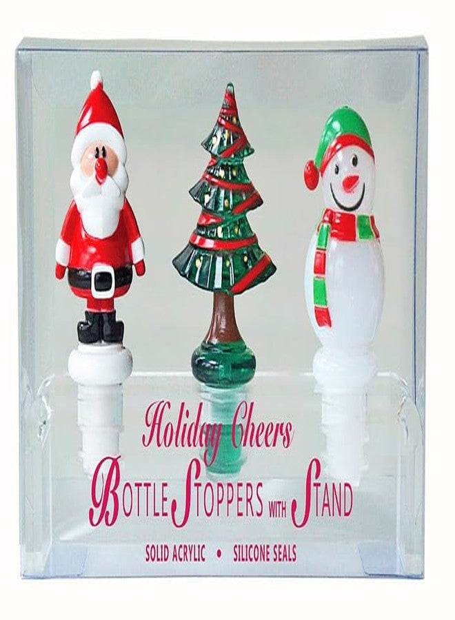 Prodyne Set of 3 Christmas Holiday Acrylic Bottle Stoppers with Stand, Santa Claus, Christmas Tree, Snowman - Image 3