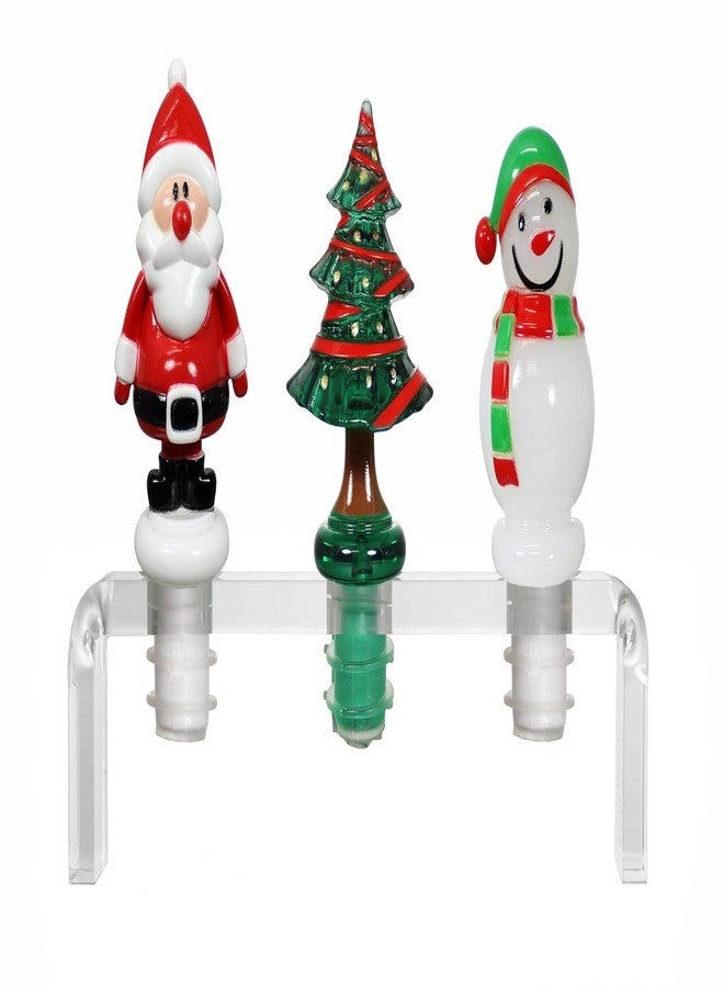 Prodyne Set of 3 Christmas Holiday Acrylic Bottle Stoppers with Stand, Santa Claus, Christmas Tree, Snowman - Image 2