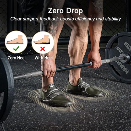 M MANUEKLEAR MANUEKLEAR Deadlift Shoe - Weight Lifting Shoes for Men Women - Weightlifting Squat Shoes Fitness Cross-Trainer Barefoot Gym Training Sneakers Forest Green - Image 3