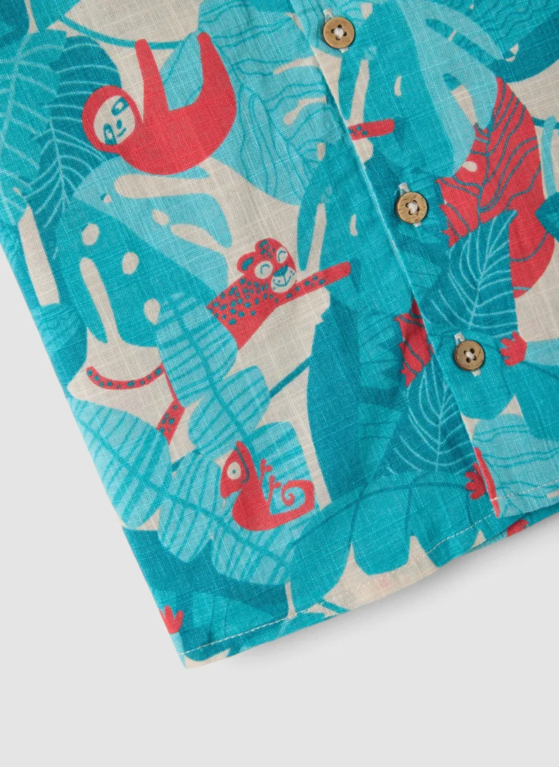 Ovs  OVS Blue Pure Cotton Shirt With Tropical Print for Kids | Best Price UAE
