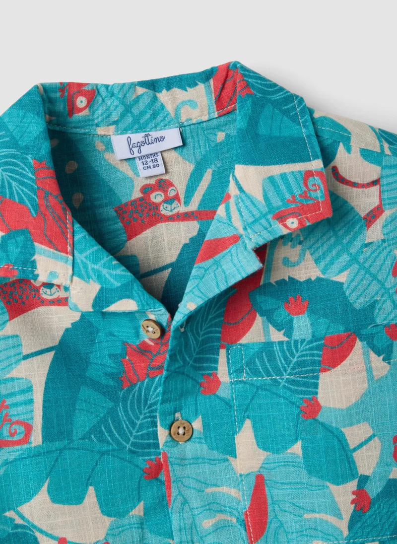 Ovs  OVS Blue Pure Cotton Shirt With Tropical Print for Kids | Best Price UAE