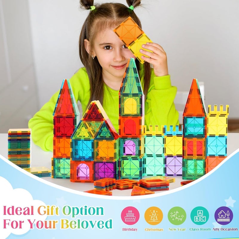 32-Pack Magnetic Tiles–Rainbow Builder Set, 2.95in STEM Construction Kit with Transparent Windows, Expand Creative Play for Kids - Image 4