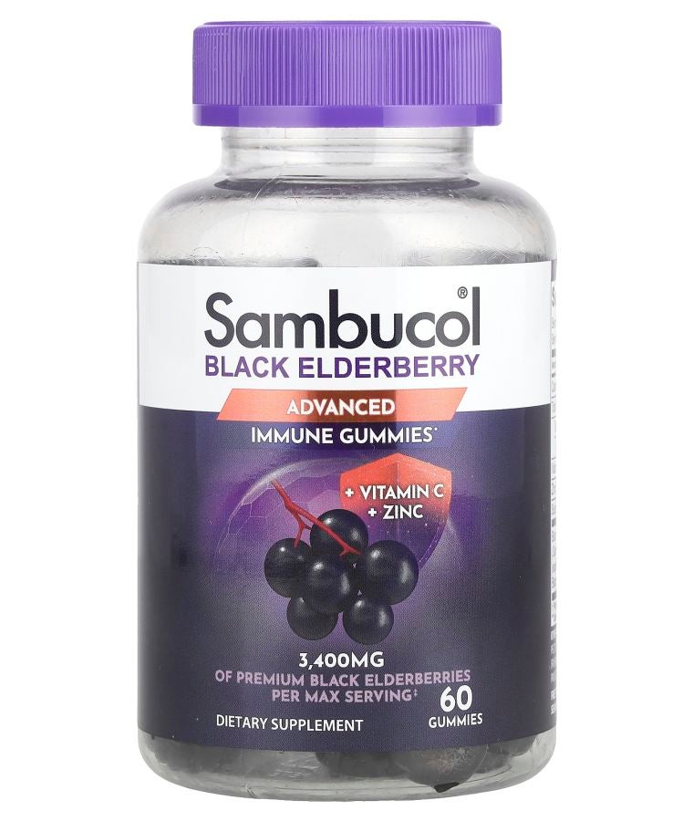 Black Elderberry Advanced Immune Gummies + Vitamin C + Zinc 60 Gummies