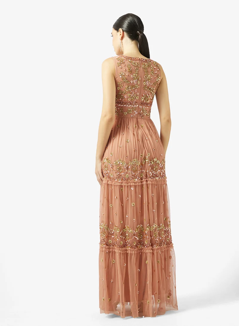 Maya Ruffle Embellished Sleeveless V Neck Maxi