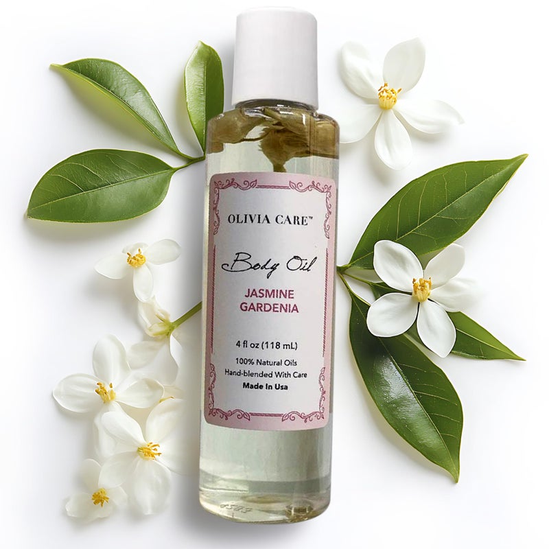 Olivia Care Jasmine Gardenia Body Oil Vegan & Natural Oil For Women | Hydrating & Moisturizing After Bath Oil - with VITAMIN E, K & Omega Fatty Acids Reduce Dry Skin - 4 OZ - Image 1