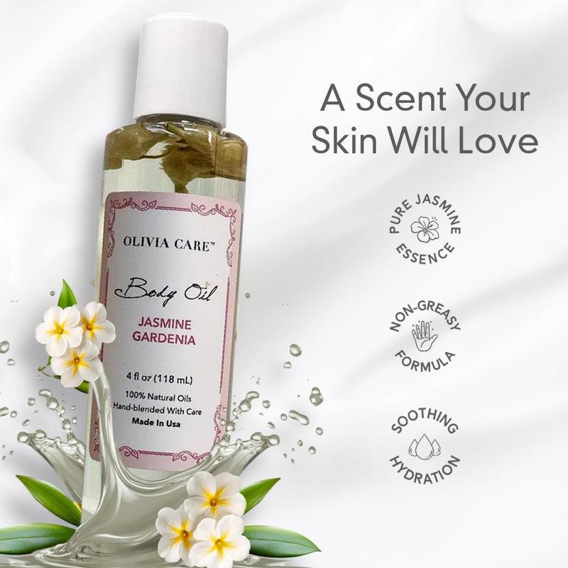 Olivia Care Jasmine Gardenia Body Oil Vegan & Natural Oil For Women | Hydrating & Moisturizing After Bath Oil - with VITAMIN E, K & Omega Fatty Acids Reduce Dry Skin - 4 OZ - Image 3