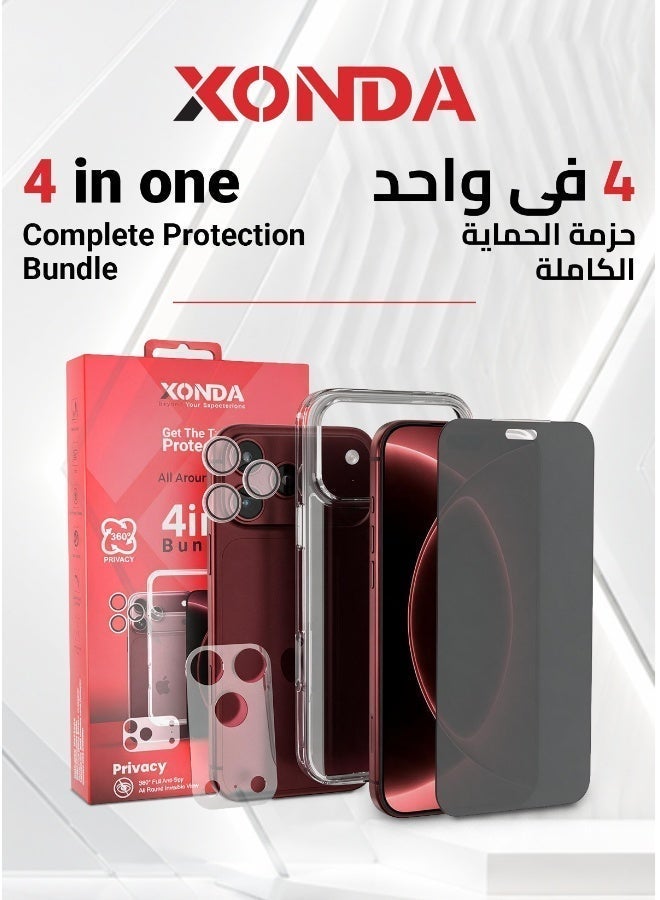 Xonda 4IN1 Iphone 18 Pro Privacy ( Case , Screen Protector , Camera Lens , Matt Camera Back side protector ) - Image 3