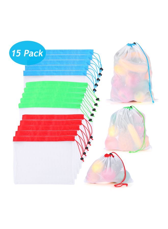 NIBEMINENT 15-Piece Reusable Produce Bag Set Multicolour Large (29.5x42), Medium (29x35), Small Bag(28.5x22.5)centimeter - Image 2