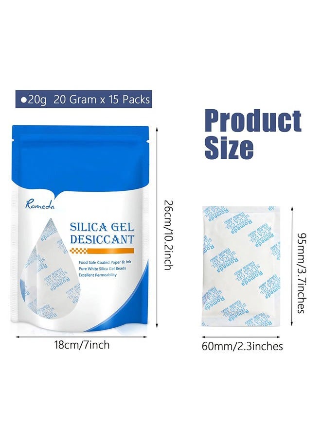 Romeda 15 Pcs 20 Gram Silica Gel Packs, Transparent Desiccant, Desiccant Packets for Storage, Moisture Packs for Spices Jewelry Shoes Boxes Electronics Storage, Food Safe - Image 2