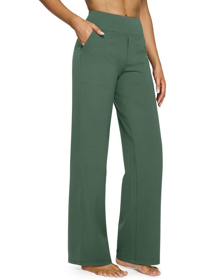 NIBEMINENT Yoga Pants Women Wide Leg Pants with Pockets High Waist Stretch Dress Casual Sweatpants Petite/Regular/Tall - Image 1