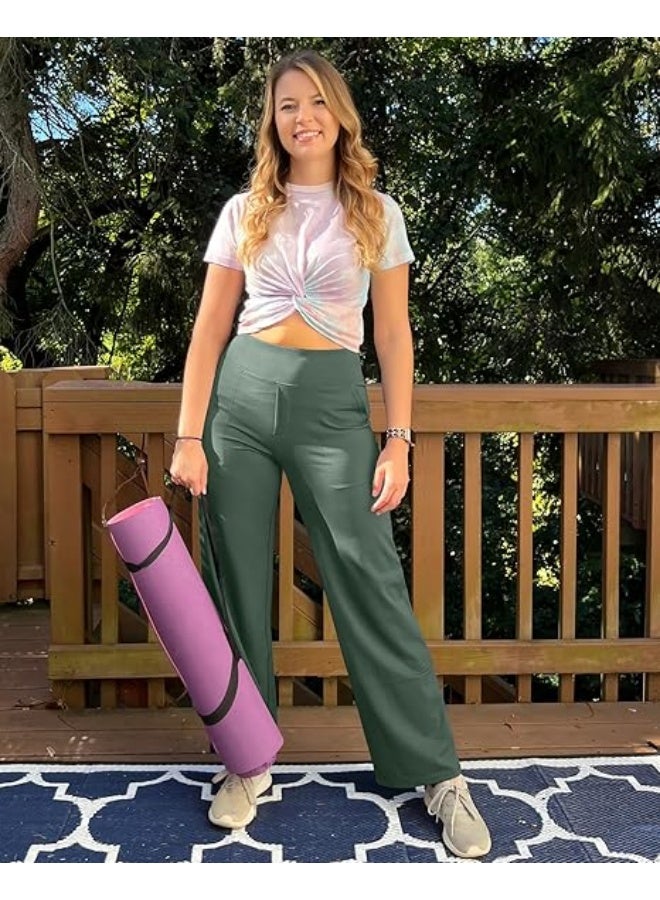 NIBEMINENT Yoga Pants Women Wide Leg Pants with Pockets High Waist Stretch Dress Casual Sweatpants Petite/Regular/Tall - Image 4