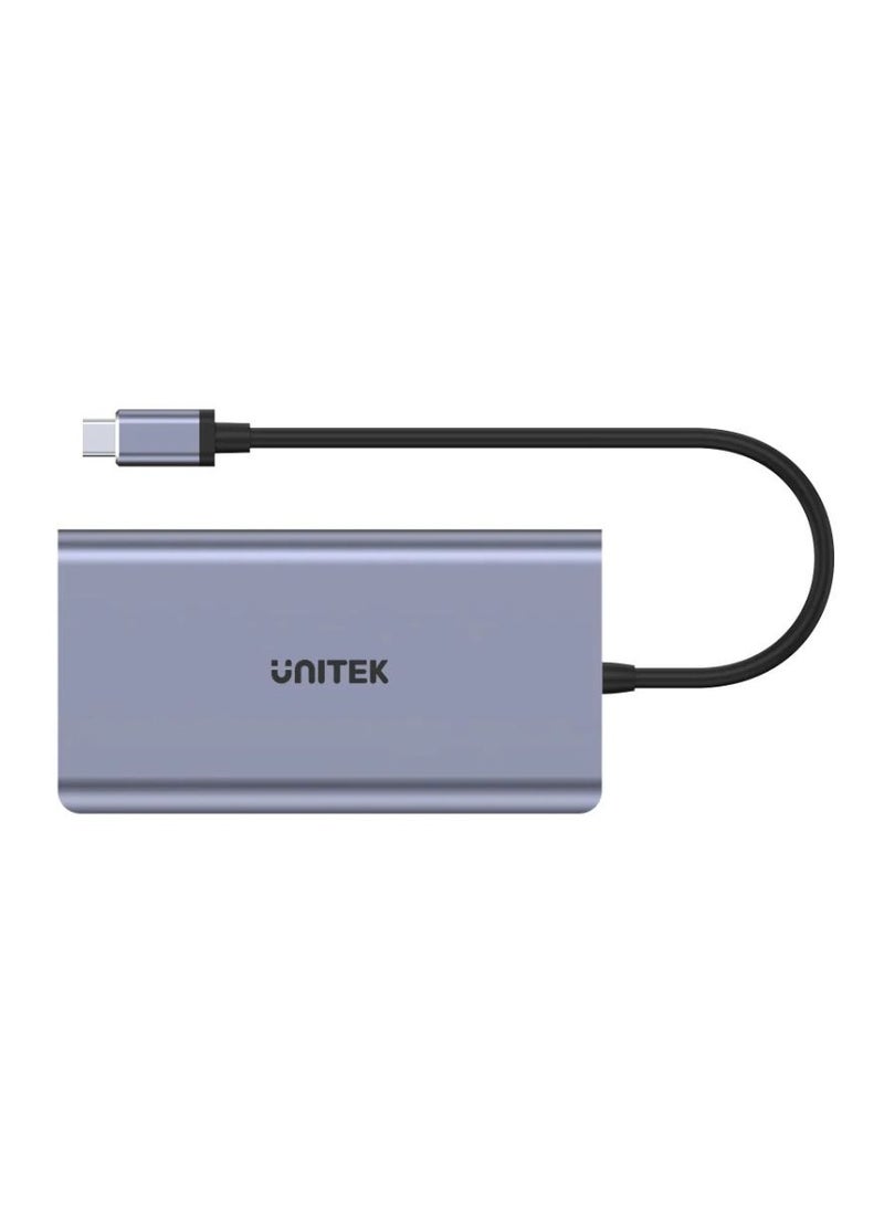 UNITEK - UNITEK uHUB O8+ 8-in-1 USB-C Hub with Dual Monitor Support, 100W Power Delivery, Gigabit Ethernet & Multi-Card Reader – Ultimate Productivity Hub for MacBook, Laptop & Tablets - Image 1