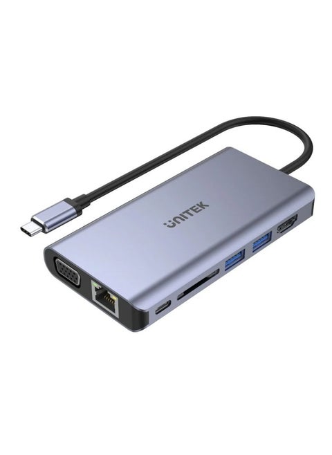 UNITEK uHUB O8+ 8-in-1 USB-C Hub with Dual Monitor Support, 100W Power Delivery, Gigabit Ethernet & Multi-Card Reader – Ultimate Productivity Hub for MacBook, Laptop & Tablets