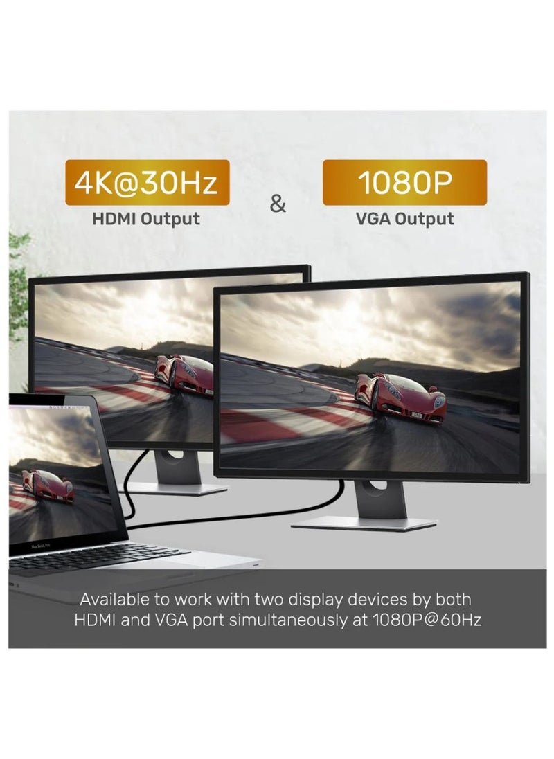 UNITEK - UNITEK uHUB O8+ 8-in-1 USB-C Hub with Dual Monitor Support, 100W Power Delivery, Gigabit Ethernet & Multi-Card Reader – Ultimate Productivity Hub for MacBook, Laptop & Tablets - Image 1