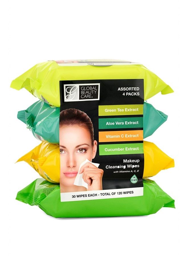 Global Beauty Care Makeup Cleansing Wipes- GreenTea/ AloeVera/ VitaminC/ Cucumber - Image 1