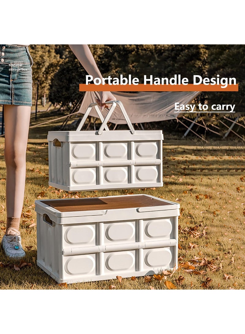 Collapsible Storage Bin with Handles and Wooden Lid, Large Capacity Stackable Utility Crates Holds 33lbs for Outdoor Home Storage Organizing Moving (30L/7.9Gal) - Image 4
