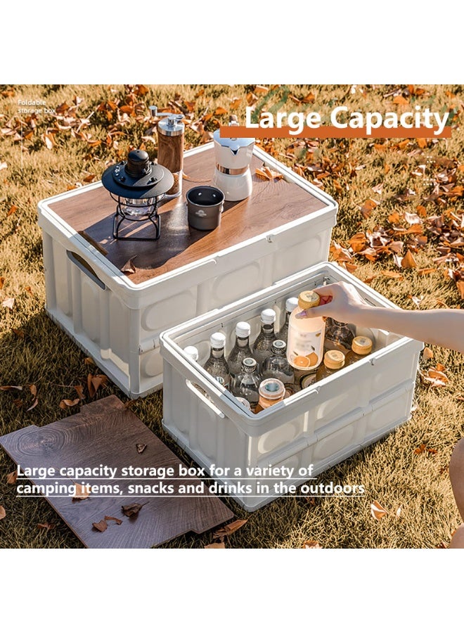 Collapsible Storage Bin with Handles and Wooden Lid, Large Capacity Stackable Utility Crates Holds 33lbs for Outdoor Home Storage Organizing Moving (30L/7.9Gal) - Image 3
