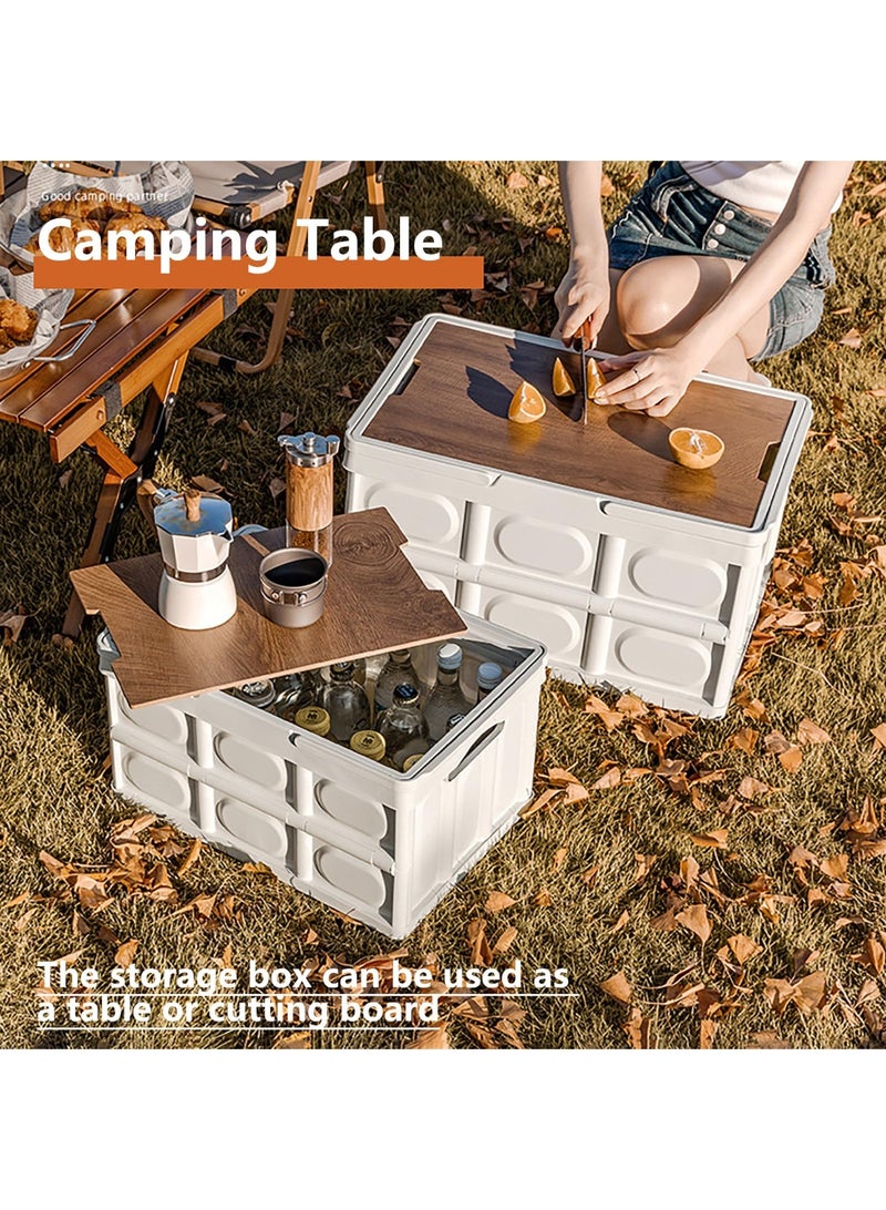 Collapsible Storage Bin with Handles and Wooden Lid, Large Capacity Stackable Utility Crates Holds 33lbs for Outdoor Home Storage Organizing Moving (30L/7.9Gal) - Image 5