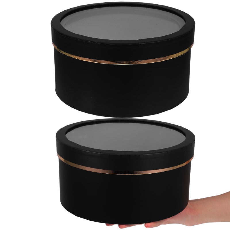 2pcs Valentine'S Day Round Flower Boxes With Pvc Window: Transparent Floral Present Packaging For Bouquets - Suitable For Romantic Occasions - Image 2
