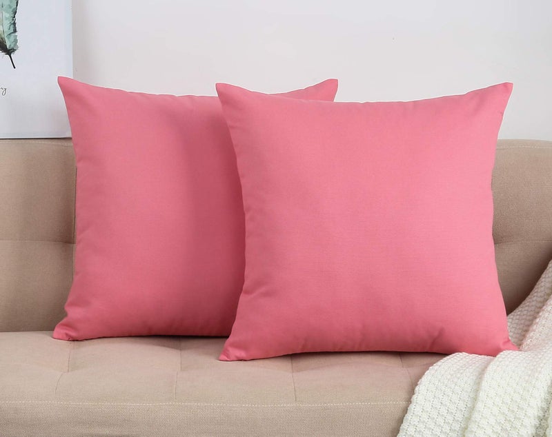 TangDepot Handmade Decorative Solid 100% Cotton Canvas Throw Pillow Covers/Pillow Shams  (22""x22""  Pink) - Image 1