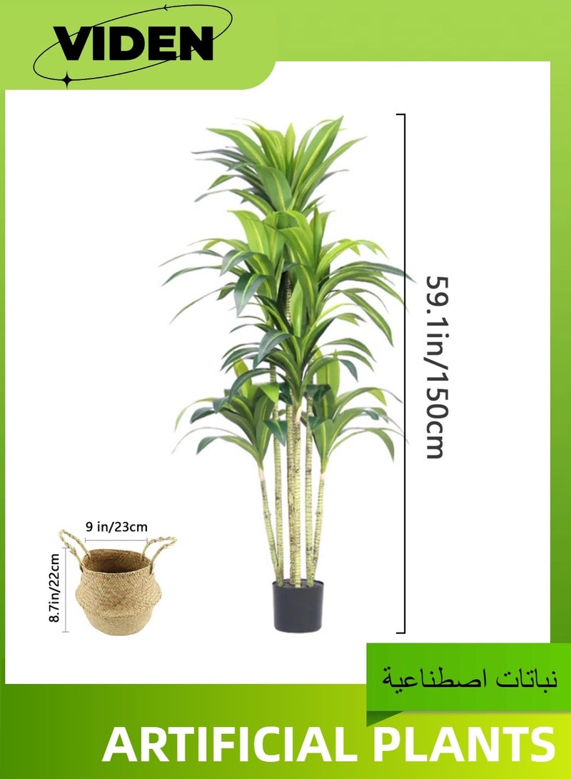 Viden 150 CM Artificial Tree Fake Flower Pot Artificial Tree Decorative Green Belt Realistic Brazilian Wood Plastic Pot Home Decoration Office Indoor Outdoor Balcony Living Room  - Image 5
