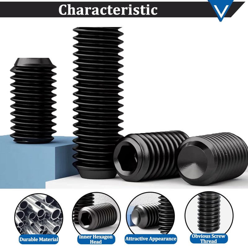 Seamaka 400Pcs SAE Set Screws Assortment Kit with Allen Keys,12 Size 12.9 Class Alloy Steel Set Screw Assortment Kit,1/8"-40 to 5/16"-18 Internal Set Screws for Bathroom Fixtures - Image 3