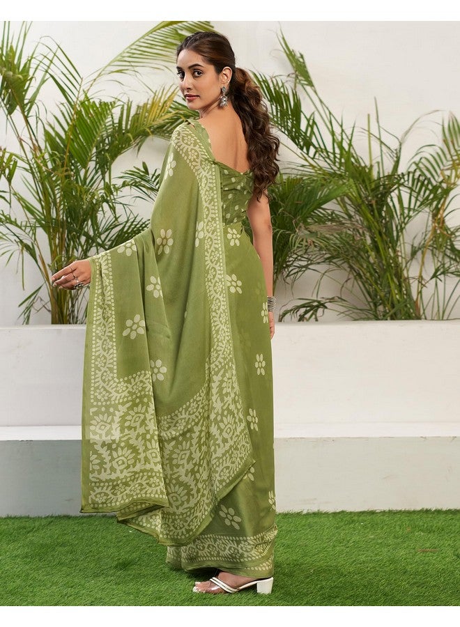 SIRIL Women's Chiffon Floral Printed Saree With Unstitched Blouse Piece (3780S1535_Pista Green) - Image 4