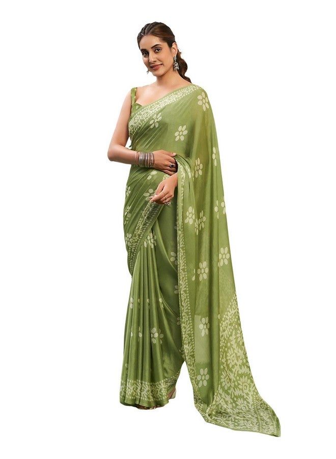 SIRIL Women's Chiffon Floral Printed Saree With Unstitched Blouse Piece (3780S1535_Pista Green) - Image 1